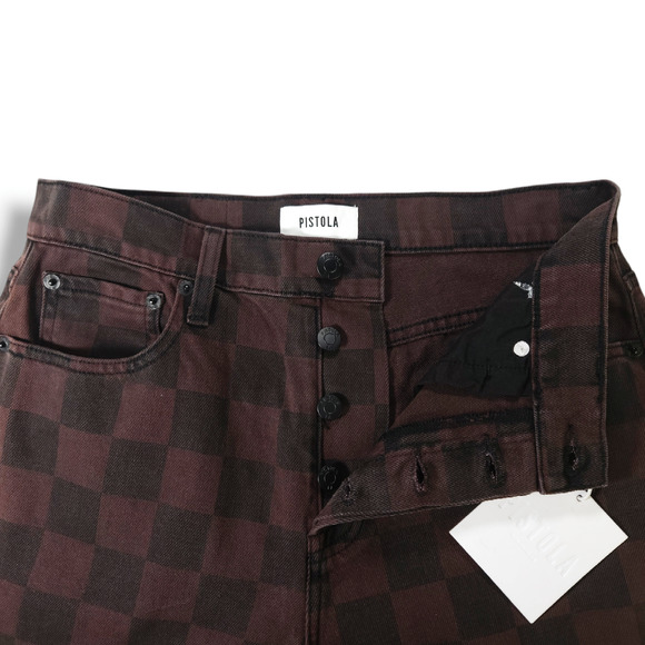 Pistola Charlie Button Fly High Rise Straight Ankle Jeans Brown Check 26x27 NWT - Picture 5 of 10